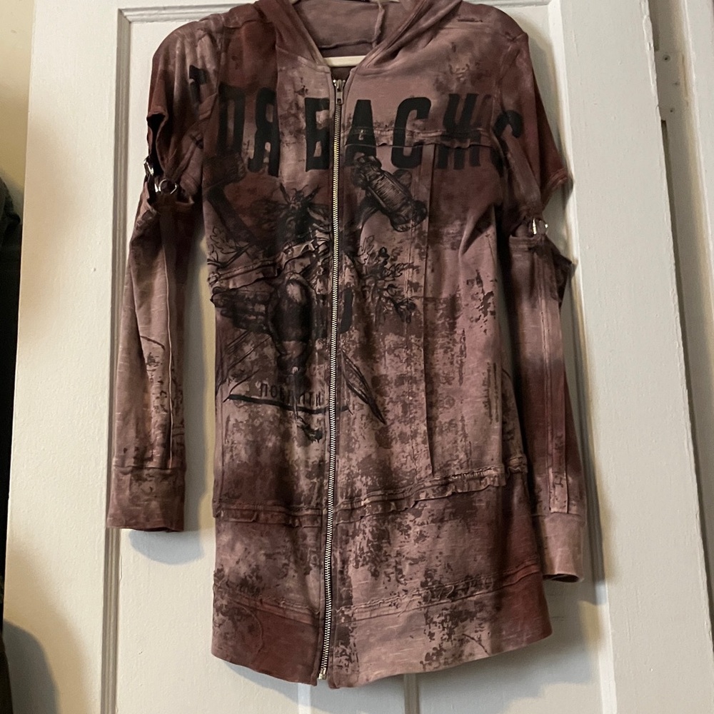 Salvage Bugundy Tie-Dye Graphic Zip Hoodie